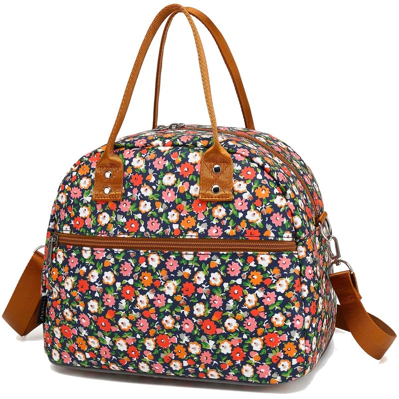FlowFly Insulated Lunch Bag With Shoulder Strap for Women, Men, and Kids, Large and Reusable, Handle, Freezable Work and School Travel Tote and Meal Prep Organizer,Floral - Image 1